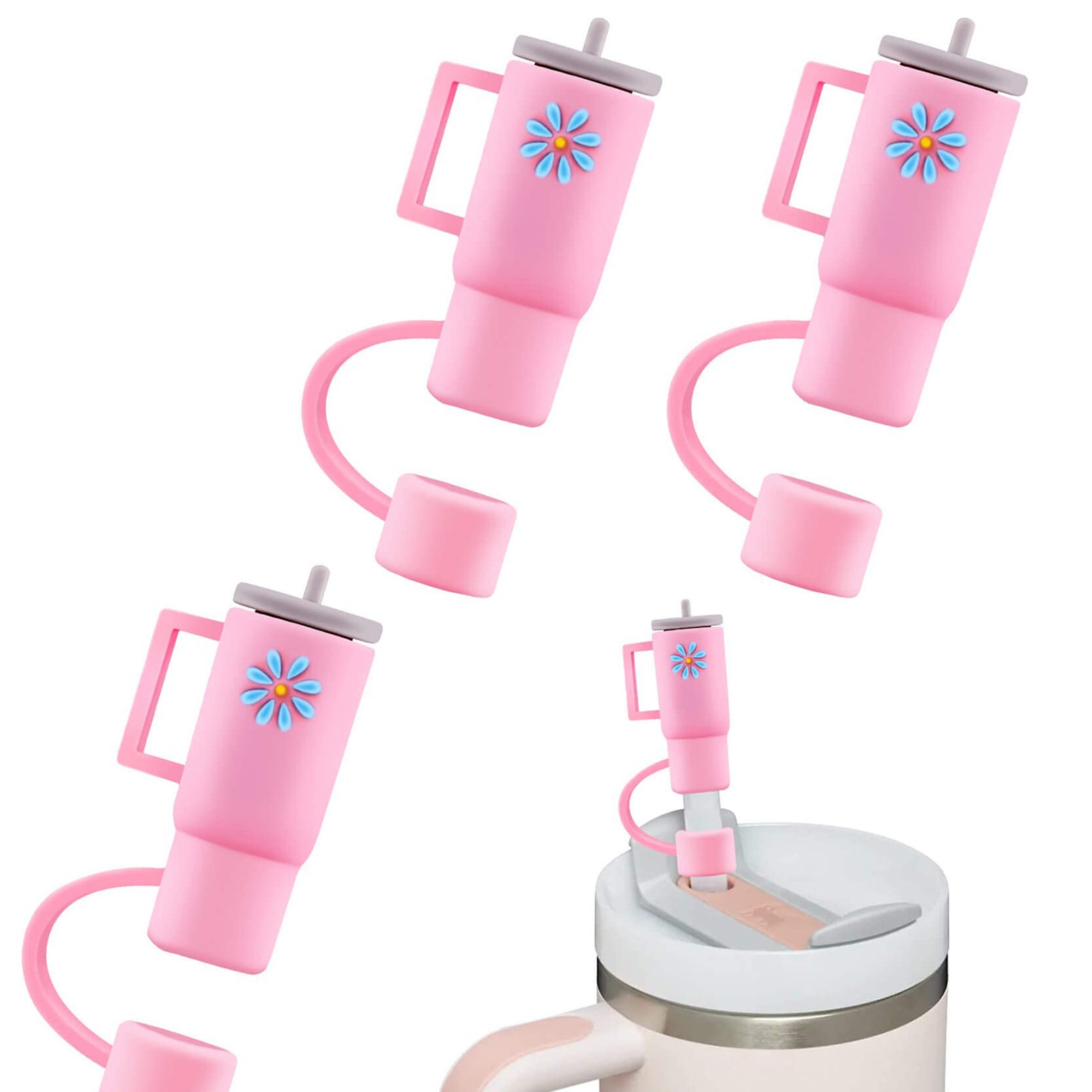 4Pcs Cartoon Silicone Straw Stopper Cap Fit With Stanley Cup Tools Drinking Dust Cap Splash Proof Plugs It Glass Cup Decoration 4Pcs Cartoon Silicone Straw Stopper Cap Fit With Stanley Cup Tools Drinking Dust Cap Splash Proof Plugs It Glass Cup Decoration