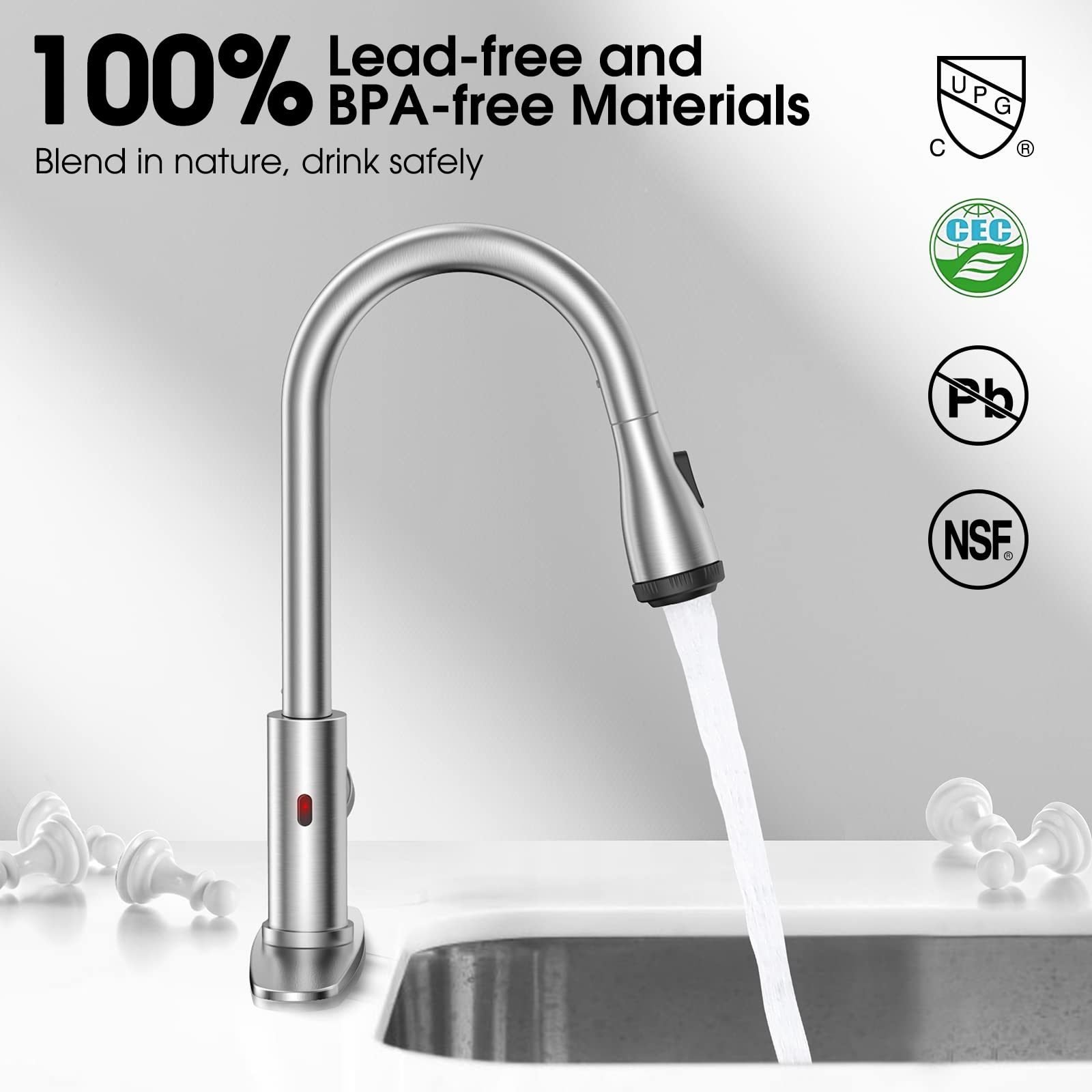 Touchless Kitchen Faucet-Smart Kitchen Sink Faucet sensor; 4Mode Pull Down Kitchen Sprayer; Fingerprint Resistant; Dual Temp. Handle with 1/3 Hole Dec Touchless Kitchen Faucet-Smart Kitchen Sink Faucet sensor; 4Mode Pull Down Kitchen Sprayer; Fingerprint Resistant; Dual Temp. Handle with 1/3 Hole Dec