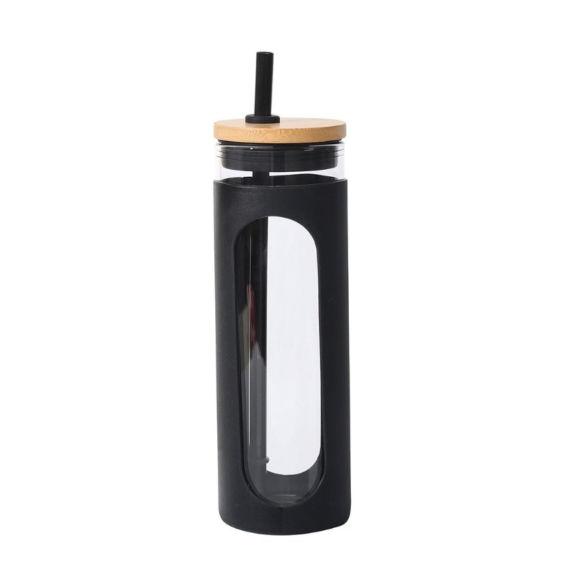 Glass Water Tumble Straw Silicone Bamboo Lids Iced Coffee Cup Bottle Reusable Glass Water Tumble Straw Silicone Bamboo Lids Iced Coffee Cup Bottle Reusable