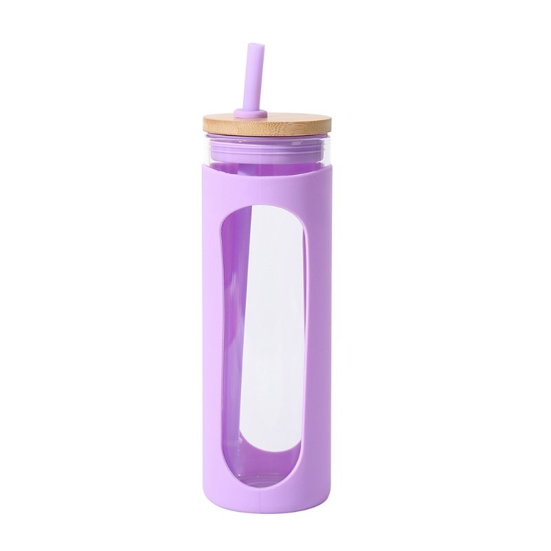 Glass Water Tumble Straw Silicone Bamboo Lids Iced Coffee Cup Bottle Reusable Glass Water Tumble Straw Silicone Bamboo Lids Iced Coffee Cup Bottle Reusable