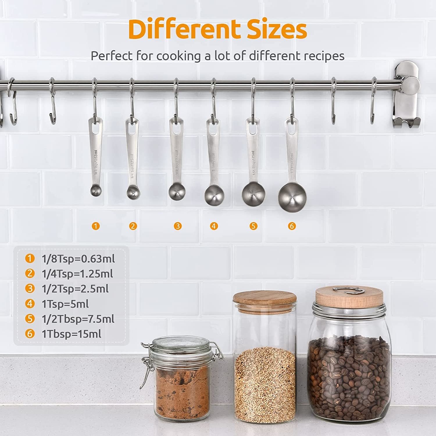 Measuring Spoons: U-Taste 18/8 Stainless Steel Measuring Spoons Set of 9 Piece: 1/16 tsp; 1/8 tsp; 1/4 tsp; 1/3 tsp; 1/2 tsp; 3/4 tsp; 1 tsp; 1 Measuring Spoons: U-Taste 18/8 Stainless Steel Measuring Spoons Set of 9 Piece: 1/16 tsp; 1/8 tsp; 1/4 tsp; 1/3 tsp; 1/2 tsp; 3/4 tsp; 1 tsp; 1